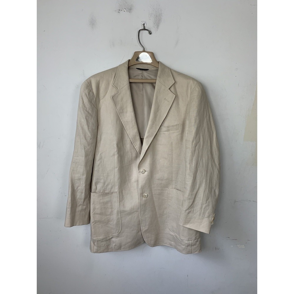 Alan Flusser Men Blazer Medium 100% Linen Wedding Easter Two Button Spring Beige